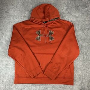 Under Armour Storm Hoodie Men M Blaze Orange Realtree Camo Logo Pullover Fleece